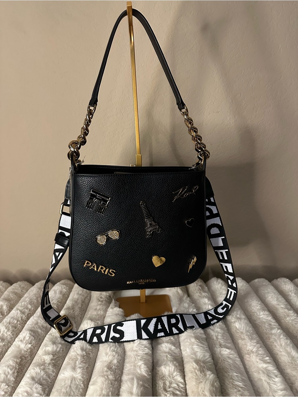Karl Lagerfeld Black Paris Embellished Crossbody Bag NWT